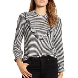 LUCKY BRAND Black White Stripe Ruffle Cloud Jersey Top NWT XL
